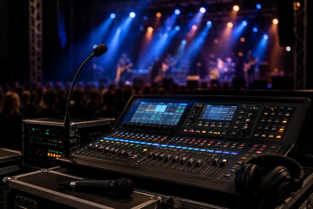 Equipo de sonido para un concierto en La Vera